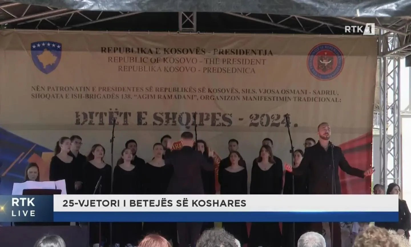 Siparantum Choir on the 25th Anniversary of the Battle of Koshare, under the patronage of the Presidency of the Republic of Kosovo, Vjosa Osmani, organized by the Former Brigade 138 “Agim Ramadani”. Fidan Strumcaku, conductor